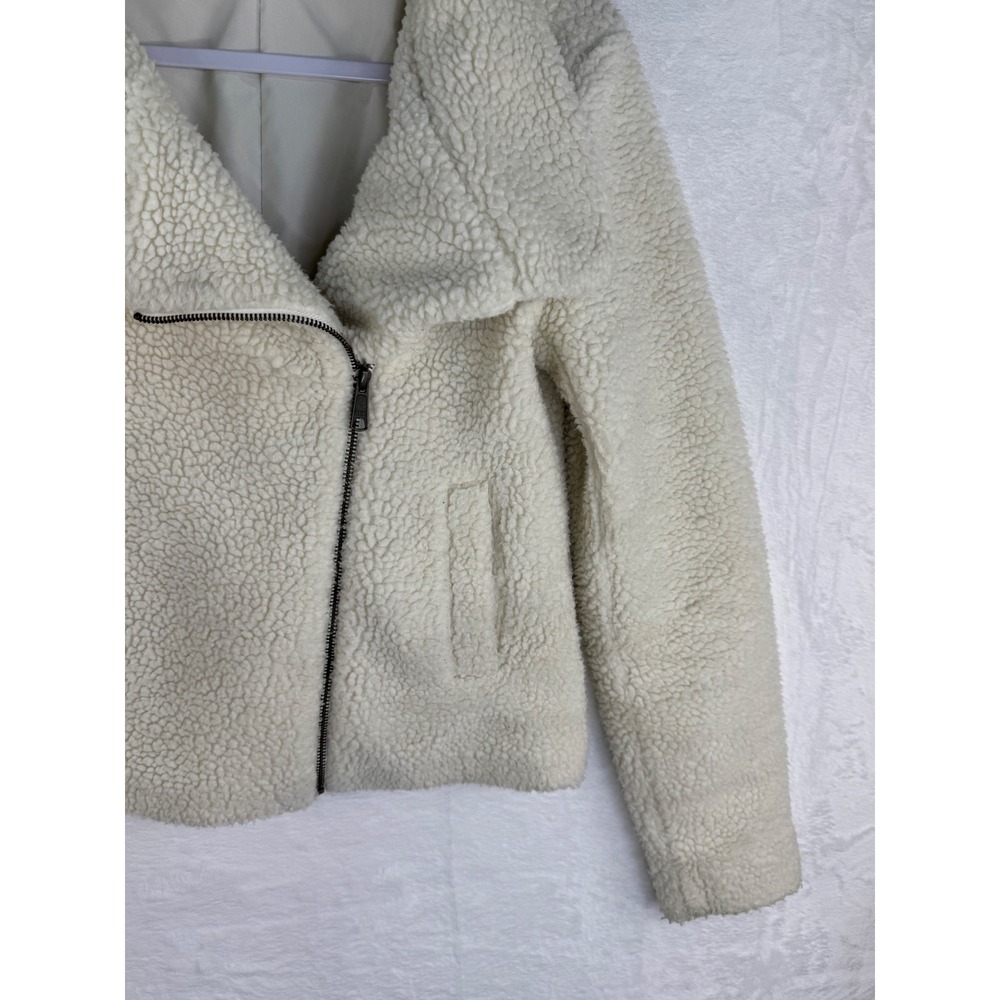 LOFT Outlet Cream Sherpa Moto Jacket Asymmetrical Zip Faux Shearling XS 485441 - Picture 4 of 11